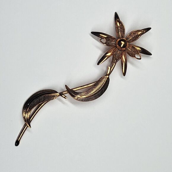 Copper Flower Pin Vintage MCM Brooch Large Statement Piece - Picture 1 of 9